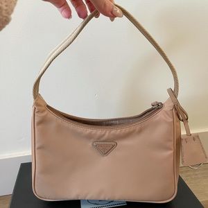 prada beige nylon re-edition handbag